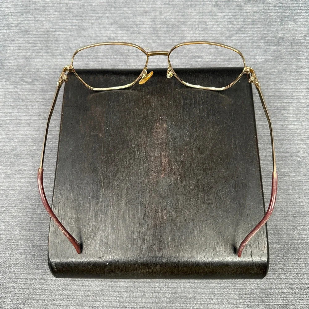 18KGP Red Enamel Geometric Aviator Y2k Eyeglass Frames Clarte 803 52-14-135